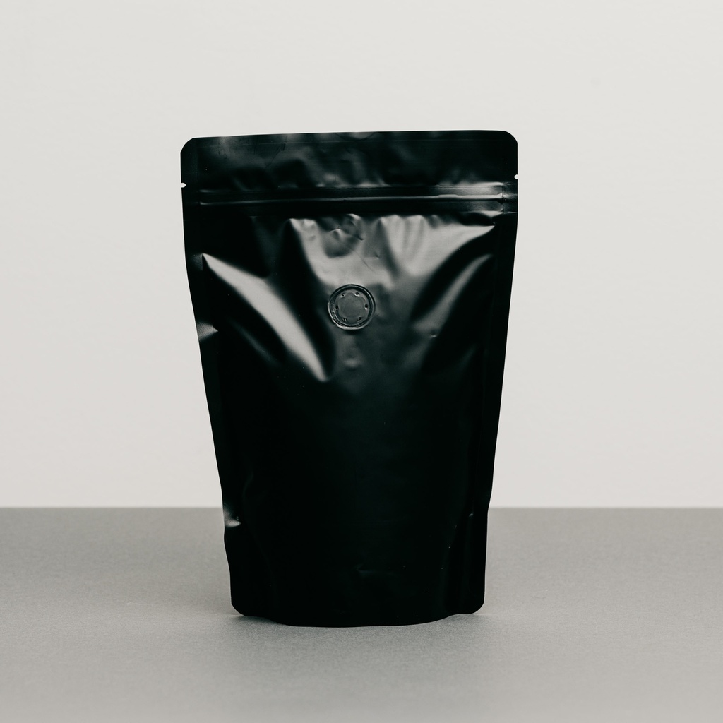 Stand Up Coffee Pouches + One Way Valve (Matte Black) 250g