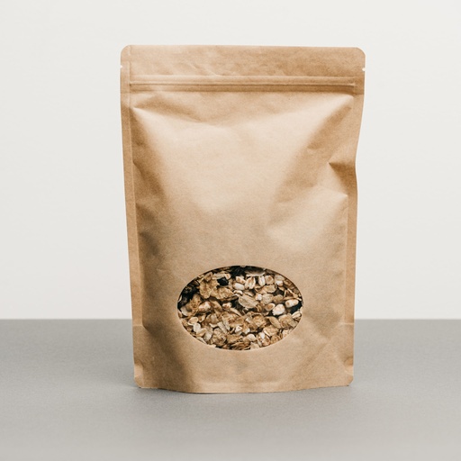 [5636-0639] Brown Kraft Stand Up Pouch with Frosted Window and Ziplock - 190mm x 270mm